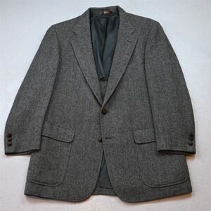 Vtg USA 40S Gray Herringbone Heavy 100% Wool Tweed Blazer Jacket Sport Coat
